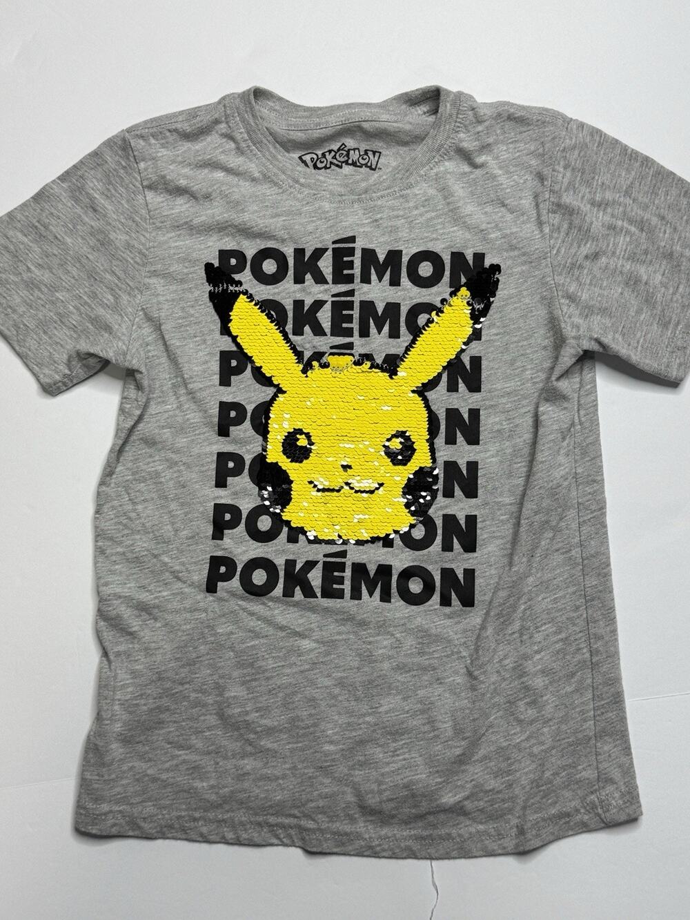 Pokemon Pikachu Flip Sequin T Shirt Boys S Gray Nintendo Graphic Tee 2022